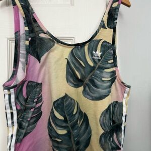 Adidas Women's Leaf Print Tank Top - Pink and Cream